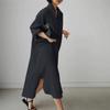 LYRIA Cotton Linen Oversize Women Dress Black Turn-Down Collar Loose Dresses Female Elegant Casual Trendy Ladies Clothes