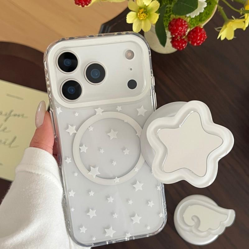 For Magnetic Phone Case for iPhone 17Pro Max case 16 15 Pro Max Clear Star Pattern with Foldable Stand, Shockproof Soft TPU Cover