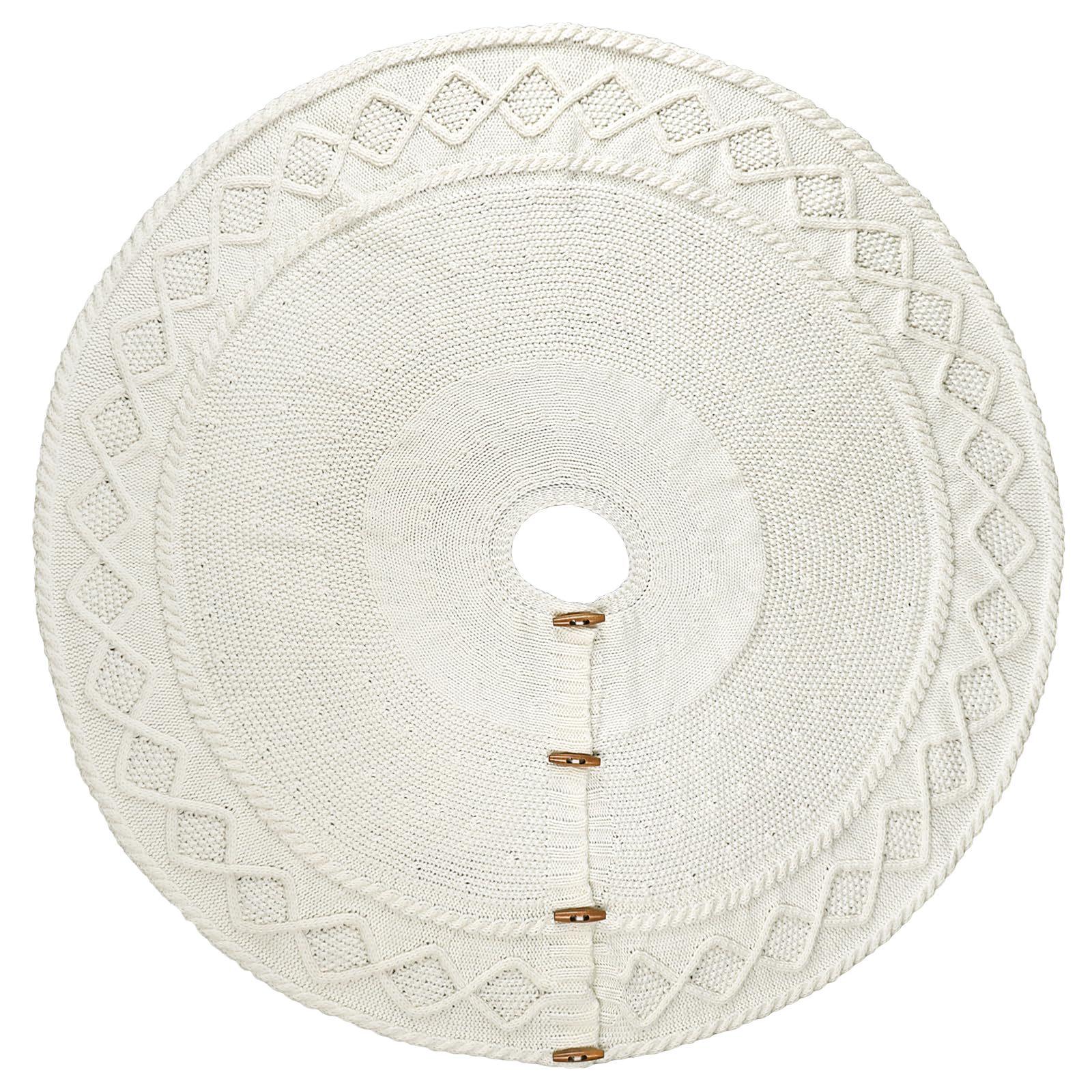 White Knit Christmas Tree Skirt - Holiday Decoration Diameter 122CM/48 inches белый