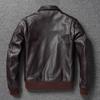 Chinese Size Vintage Brown First Layer Cowhide High Waisted Men Leather Jacket 45P Flight Coat Lapel Short Leather Jackets Pilot Jacket