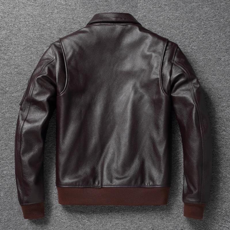 Chinese Size Vintage Brown First Layer Cowhide High Waisted Men Leather Jacket 45P Flight Coat Lapel Short Leather Jackets Pilot Jacket