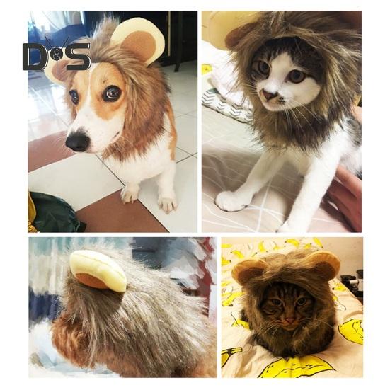 Lion Mane Wig for Dogs Fuzzy Pet Headgear with Ears Pet Dress-up Costume Plush Cat Hood for Halloween Christmas Party