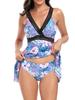 Women Bikini Set Bohemian Sleeveless V-neck Backless Patchwork A-line Dress with Briefs Bathing Suit 2-piece Swimsuit Beachwear