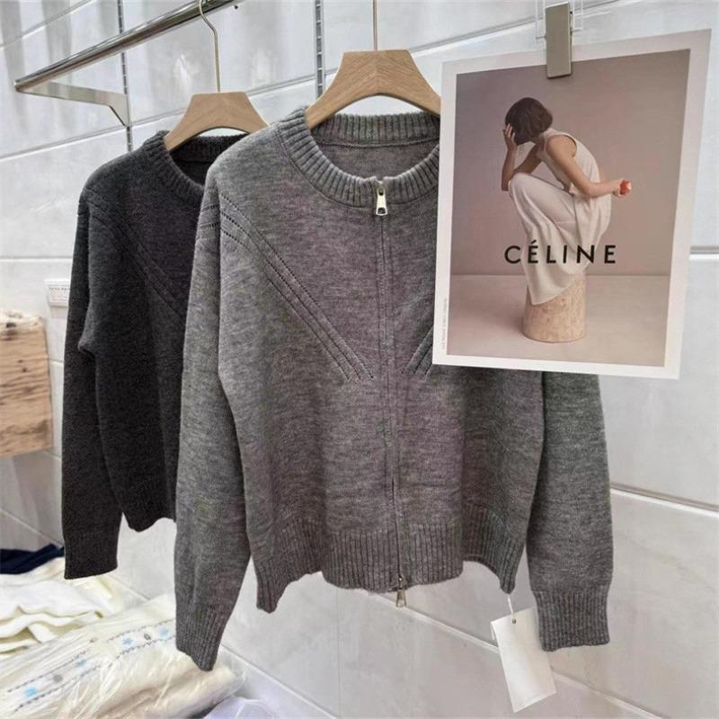 

Вязаный кардиган в стиле ретро, с круглым вырезом и молнией, новинка осени и зимы, мягкий ворсистый, в ленивом стиле, короткая повседневная куртка-свитер для женщин One size светло-серый