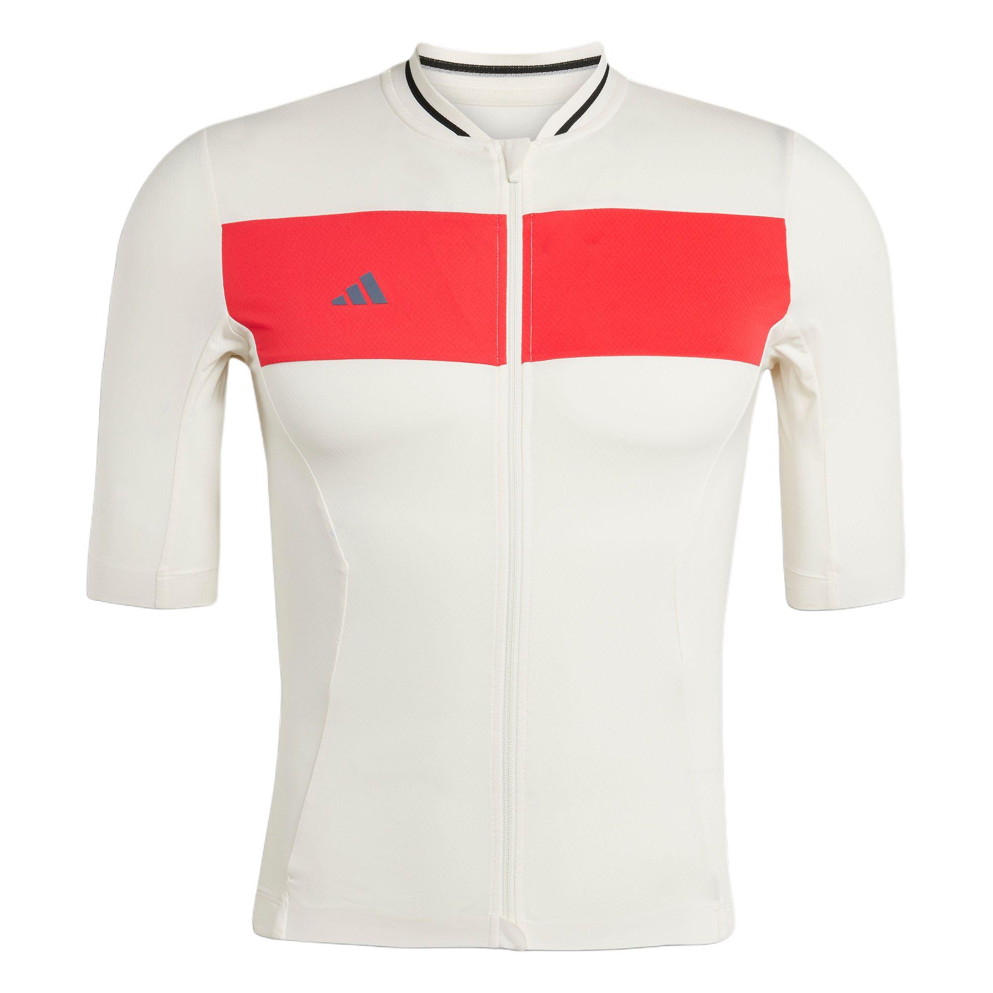 Adidas Heritage Cycling Tempo Logo Slim Fit Knitted Sports Short Sleeve Cycling Jersey Men jersey Pink-White Pure-Jewel-Red JF8470 S