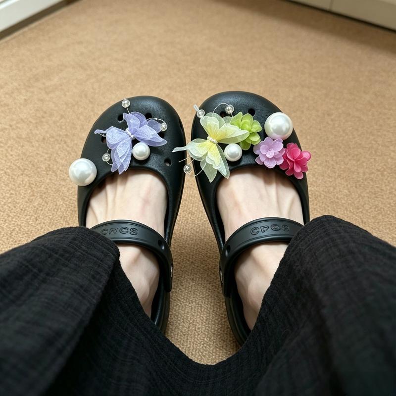 New Set Women Butterfly Shoe Flower Charms Original Shoe Charms Luxury Pearl Diamond Shoe Decorations Shoe Accessories