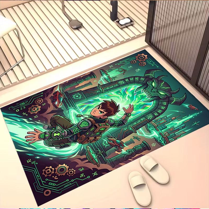 Ben 10 Cartoon Print Rug, Washable Floor Carpet, For Entryway Dorm Laundry Room Office Study, Home Decor Birthday Christmas Gift