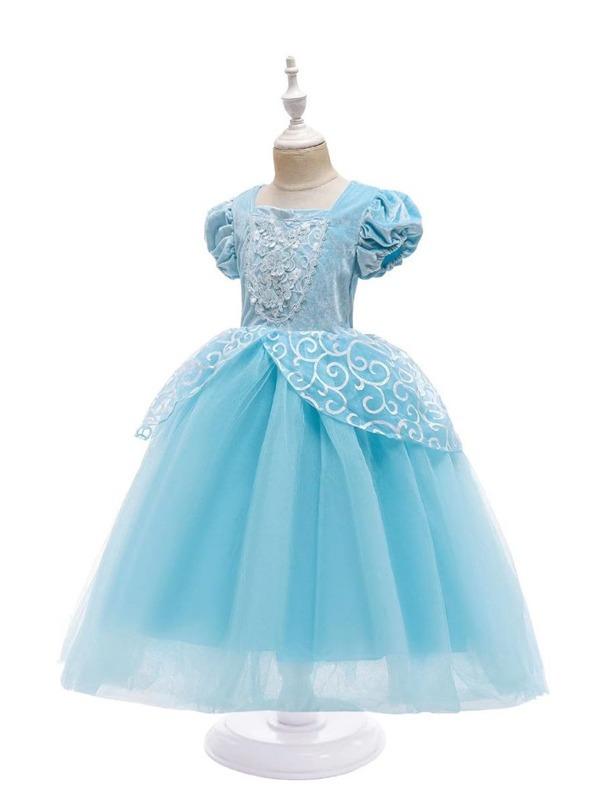 Girls Blue Snow White Dress Cosplay Costume Party Gown Princess Tutu Dress with Sleeves