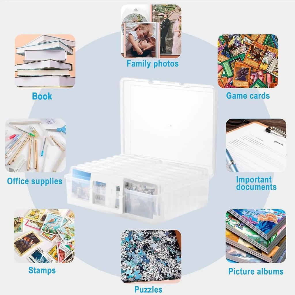 Opbergdoos voor Foto's met Handvat, Opbergcontainer Organizer voor Foto's met 16 Binnenbakjes en 1 Vel Labels voor Foto's, Kunst