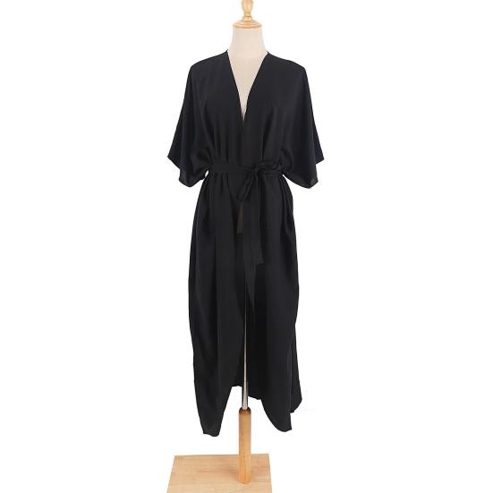 Beach Cover Up Cardigan V-neck Half Sleeve Quick-Drying Breathable Loose Fit Swimwear Coat with Tie Design