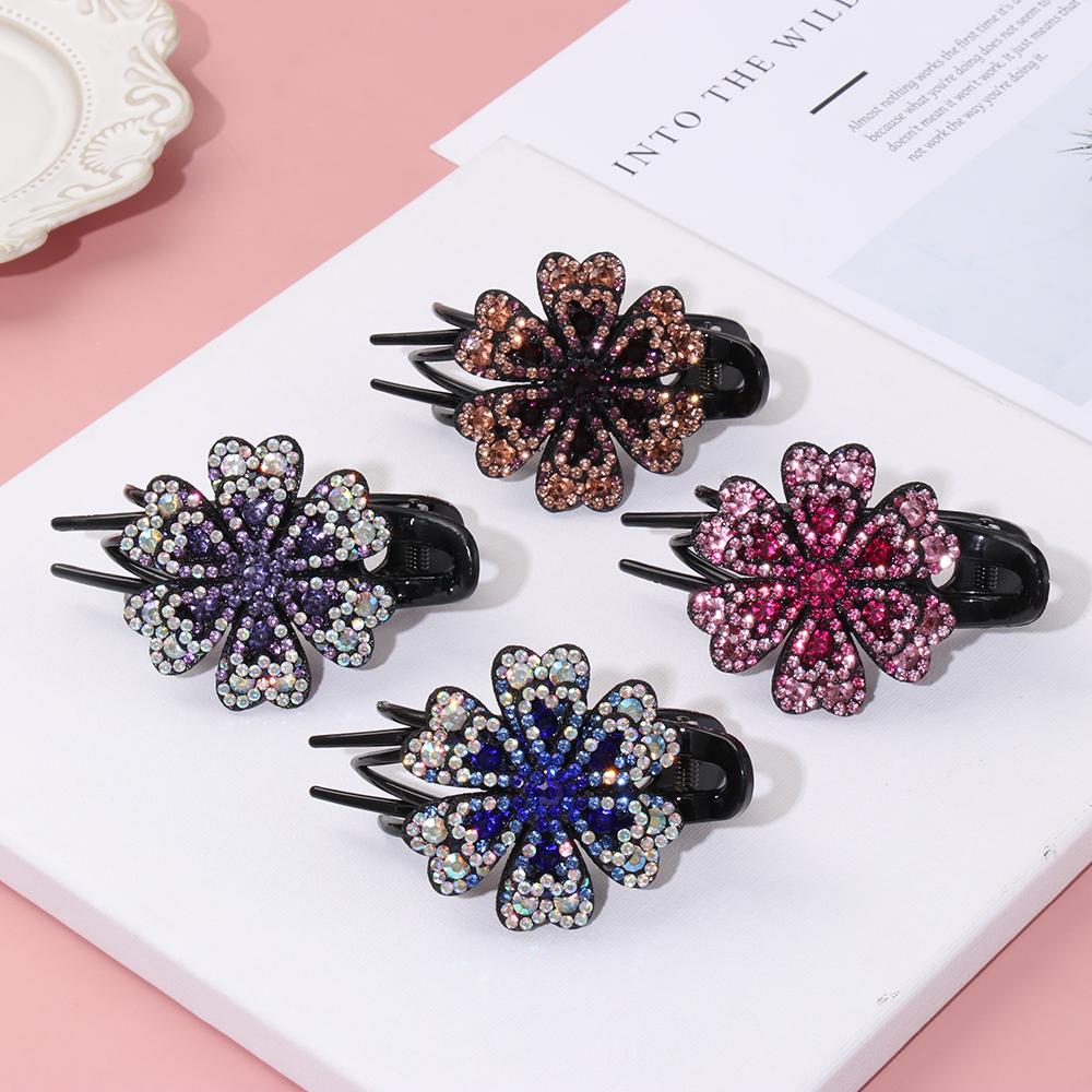 Headwear Flexible Rhinestone Hair Clip Wedding Dovetail Clips Duckbill Hairgrip Crystal Flower