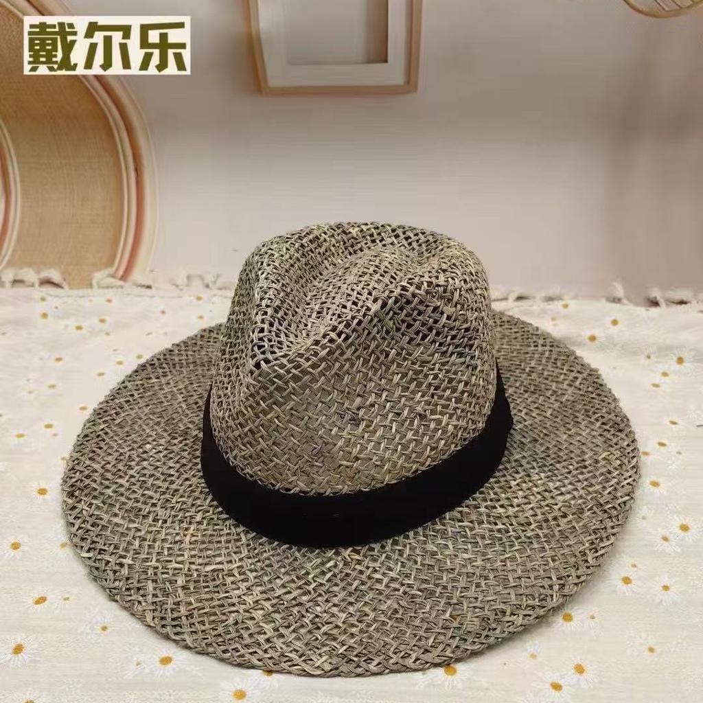 Natural Grass Retro Japanese Top Hat Unisex Straw Straw Straw Hat Summer Shading Sun Protection Beach Vacation Sun Hat