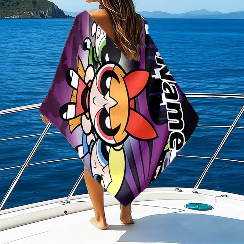 1pc The Powerpuff Girls6 Beach Towel with Custom Name, Beach/Swimming/Bath/Picnic/Camping Towel, Suitable for Seaside Beaches