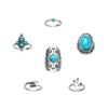 Retro Cactus Turquoise Ring Set 9pcs Faion Jewelry Accories Alloy Embedded Artificial Gemstone New Condition
