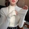 Women's High-End Base Layer for Spring and Autumn Luxury Gray Half-High Neck Sweater Mid-Neck Knit Top