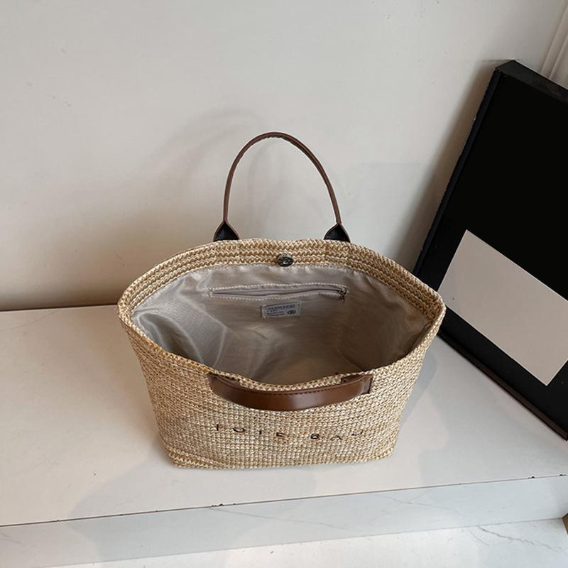 Women Straw Tote Handbag Large Capacity Crochet Beach Shoulder Bag Solid Color Weaving Travel Ladies Summer Daily Bag CLE