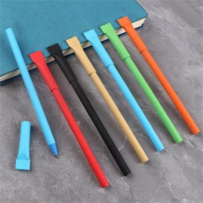 10 pezzi penna a sfera da 0,7 mm carta kraft naturale scrittura liscia copertura di estrazione colori assortiti penna pubblicitaria ecologica forniture scolastiche
