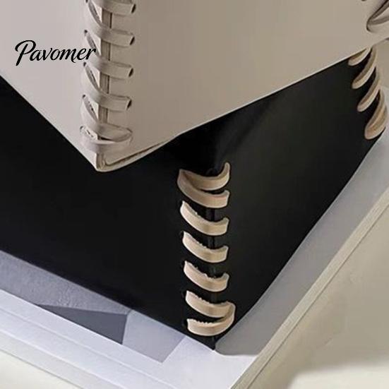 Nordic Style Tissue Box PU Leather Holder, with Hand-stitched Edges Design, Modern Smooth Paper Extraction Case for Home Office Decorative Holder