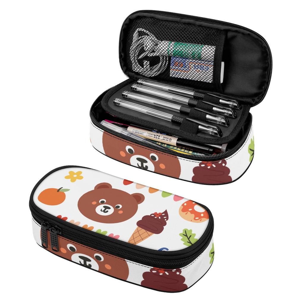 Pen Case Printed Large Capacity 300D Polyester Smooth Zipper with Mesh Pocket Removable Divider and Pen Slots for Daily School Use