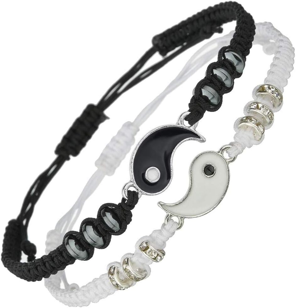 Best Friend Bracelets for 2 Matching Yin Yang Adjustable Cord Bracelet for Bff Friendship