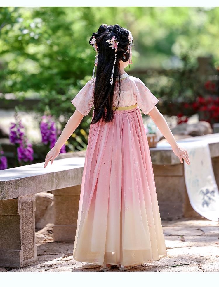Kids' Summer Hanfu Chiffon Dress: Short Sleeve Ruqun Princess Costume