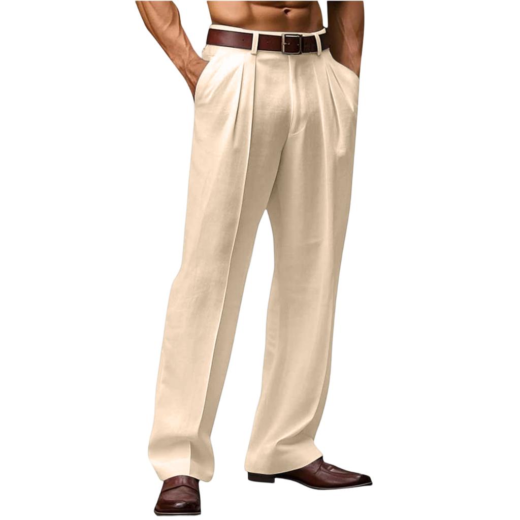 Pantaloni da uomo alla moda in lino traspiranti a gamba dritta - Pantaloni larghi casual da esterno