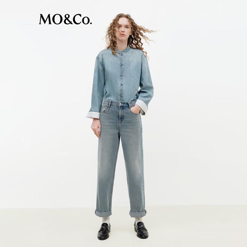 

MO&Co. Women s Cropped Denim Jeans with Red Bead Belt 28