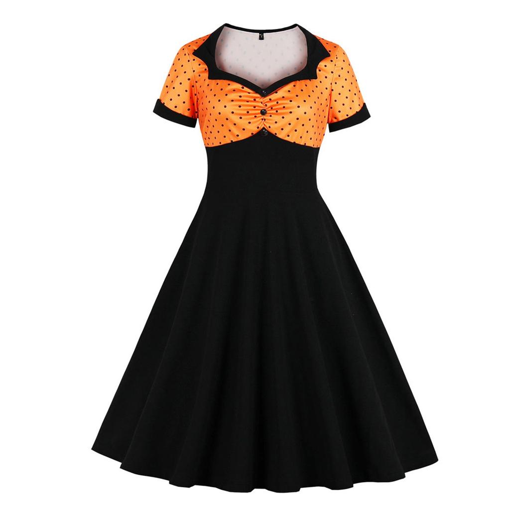 Women's Vintage Polka Dot Lapel  Short-sleeved Belt Dress