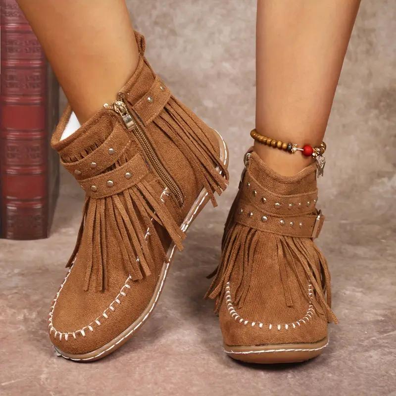 Fashion Women Bohemian Ankle Boots Women Retro Faux Suede Buckle Strap Short Boots Plus Size Flat Light Shoes Women Zapatos De Mujer