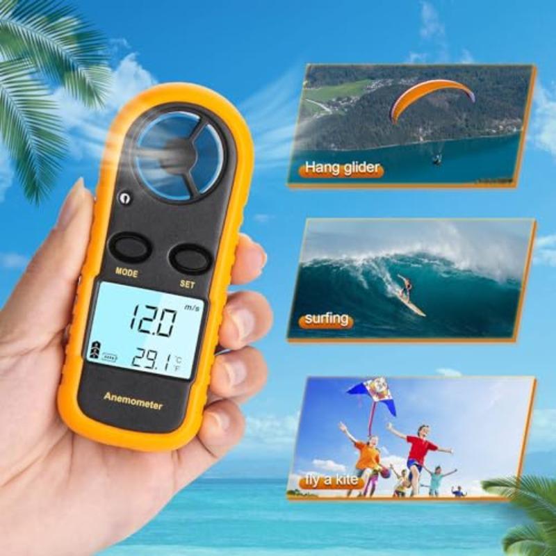 Handheld Digital Anemometer with Digital LCD Display for Measuring Wind Speed Temperature and Cold Temperature. Air Flow Meter