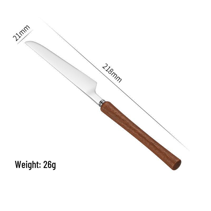 4-Piece High-End Stainless Steel Cutlery Set with Wooden Handles: Includes Knife, Fork, Spoon, and Teaspoon for Western Cuisine.
