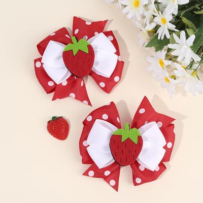 2 Stück Erdbeer Haarspange Süßes Polka Dot Schleifenband Mode Schleife Haarspangen Für Mädchen Kinder Baby Trendige Koreanische Accessoires Kopfschmuck
