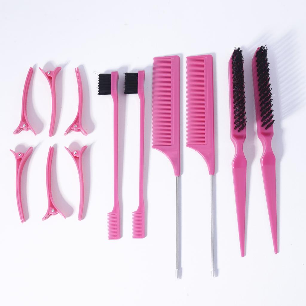 12pcs hair comb set, mouse tail comb, edge brush, for edge and back brushing, 6 smooth clips,Special for real hair wigs