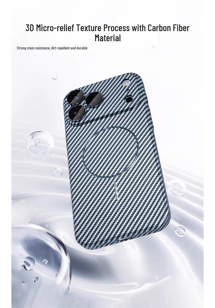 Apple 17 Pro Max Carbon Fiber Magnetic Phone Case with Lens Film for iPhone 15/14