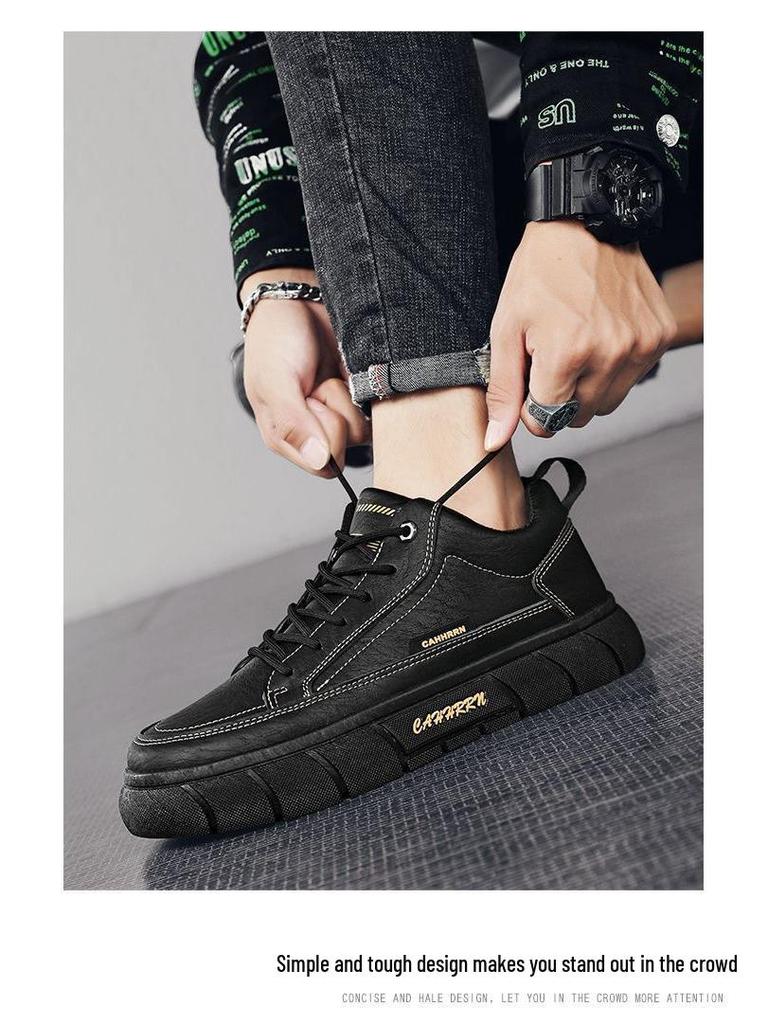 Herren Trendige Schwarze Leder Frühling Sneaker: Atmungsaktive, Wasserdichte, Rutschfeste Freizeitschuhe