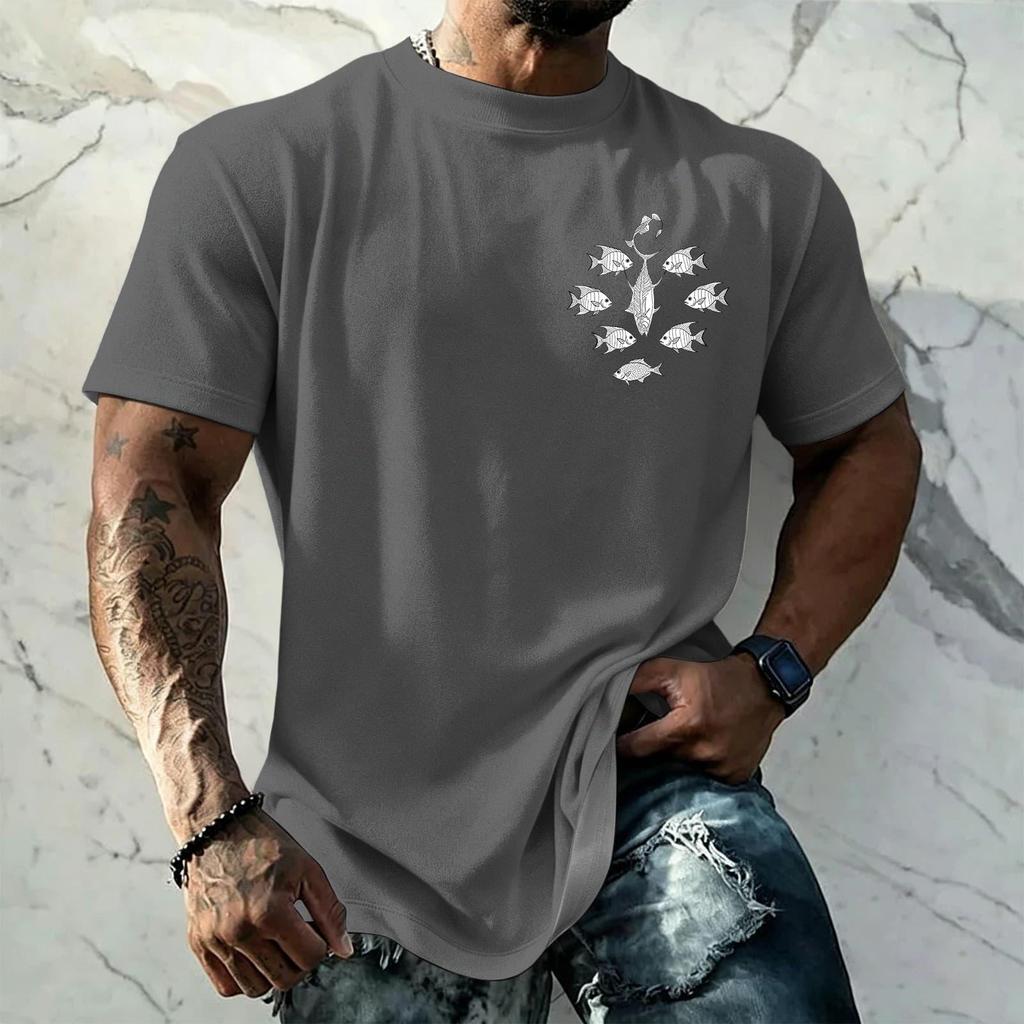 Men's Vintage Hawaiian Texture Printed Short Sleeve T Shirt Loose Fit Casual Summer Daily Wear Top for Outdoor Activities