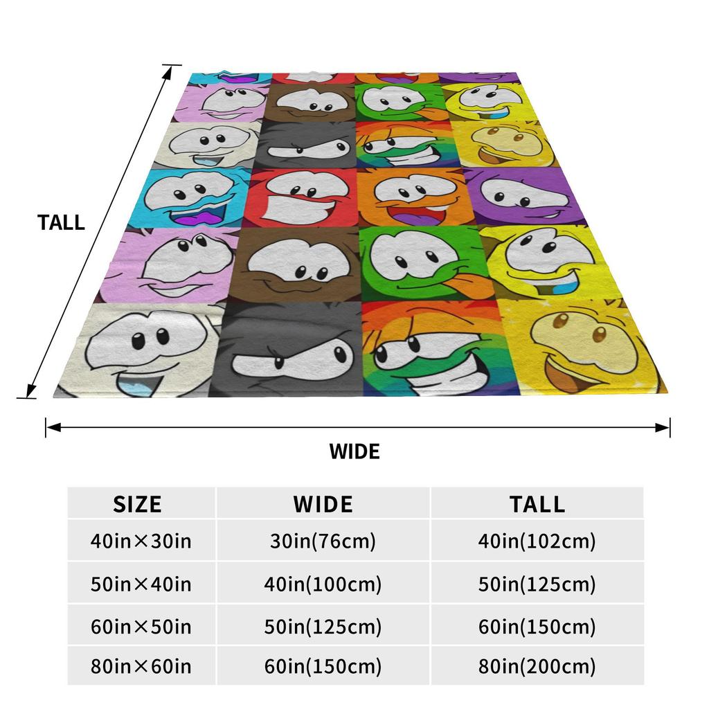 Club Penguin Puffle Ausdrücke Decken Fleece Frühling/Herbst Atmungsaktiv Leicht Dünn Überwurfdecke für Zuhause Auto Bettüberwurf