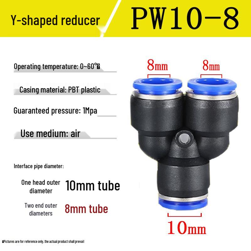 Pneumatic Air Tube Quick Connector PE8 Straight Tee with Reducing Blue Cap PEG8-6/10.