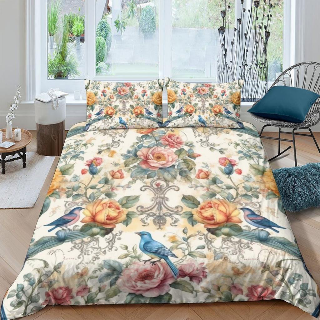 3D Digital Printing Hand-Painted Plant Flower Quilt Cover Pillowcase Two Or Three-Piece Set Polyester Abraded