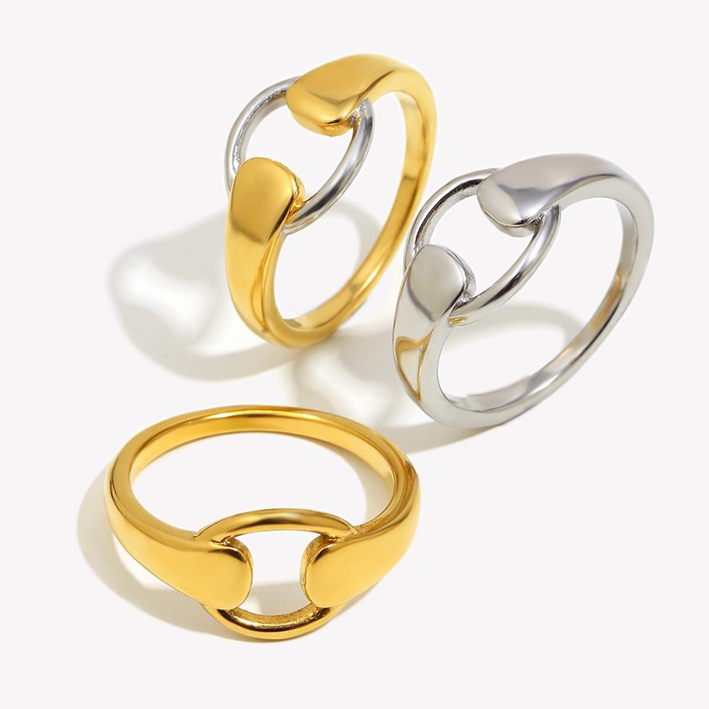 E.B.belle Mixfarbe Minimalistischer Stil Spleißkreisring Stapelbarer Schmuck 316L Edelstahl 18 Karat Gold Charm Hypoallergen