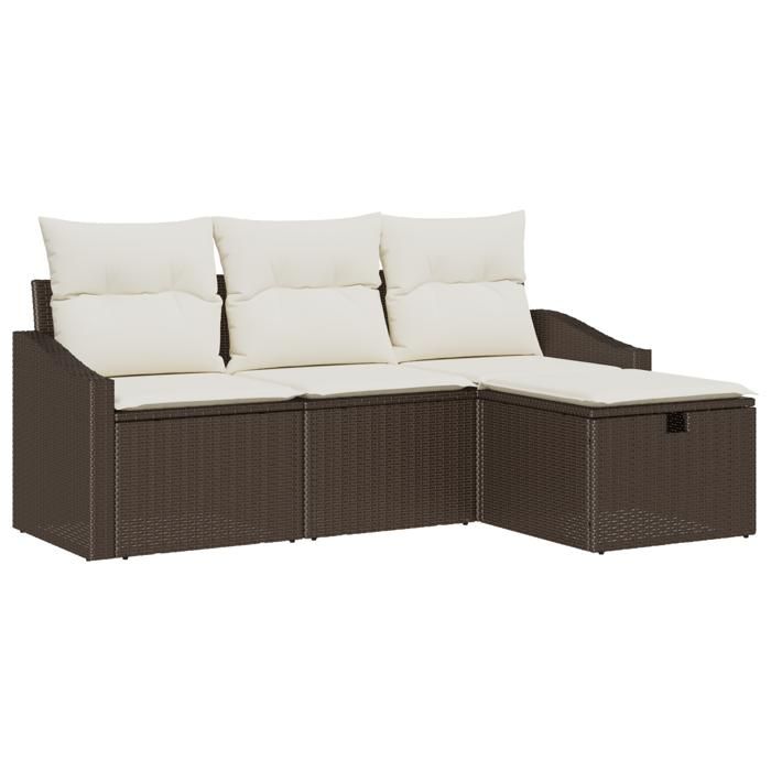 VidaXL Ensemble de Canapé de Jardin 4 Pièces avec Coussins Marron en Rotin Synthétique 3360579