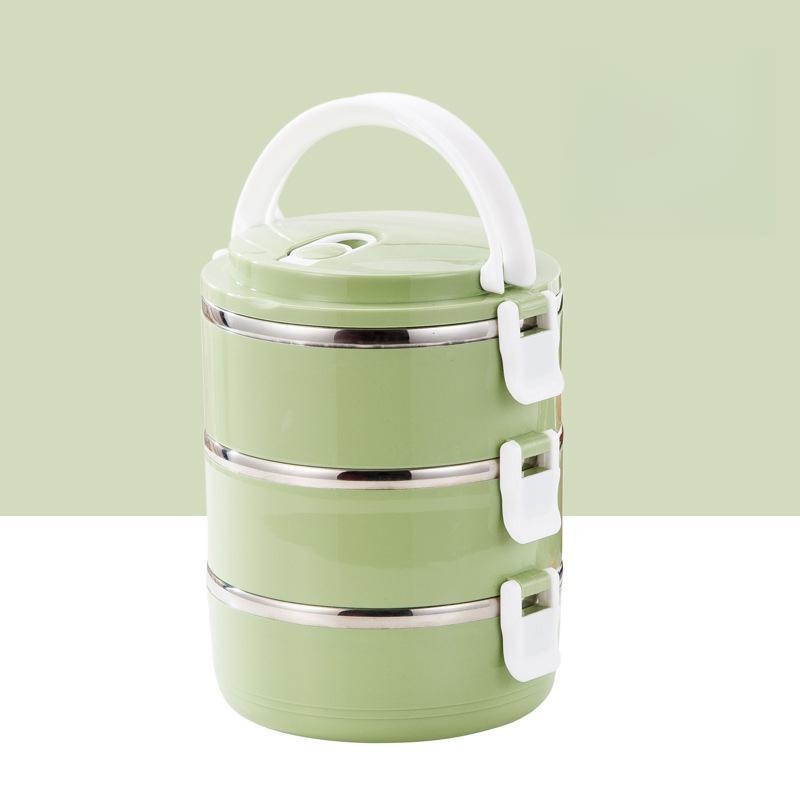 Tragbare thermische Stahl-Bento-Lunchbox, rostfreier Lebensmittel-Picknick-Schulbehälter Three Layer grün