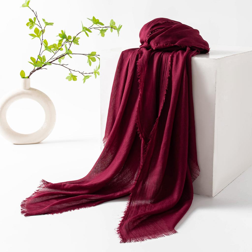 Spring Summer Scarves Imitation Cotton Linen Pure Color Simple Sun Protection Shawl Women's High-end Sense Long Silk Scarf Tourist Headscarf Wholesale
