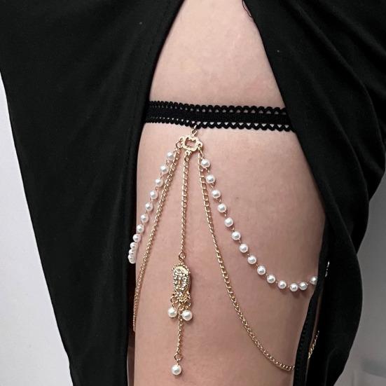 Leg Chain Imitation Pearls Double Layer Chain Elastic Leg Jewelry Versatile Sexy Body Chain Lightweight Leg Ornament
