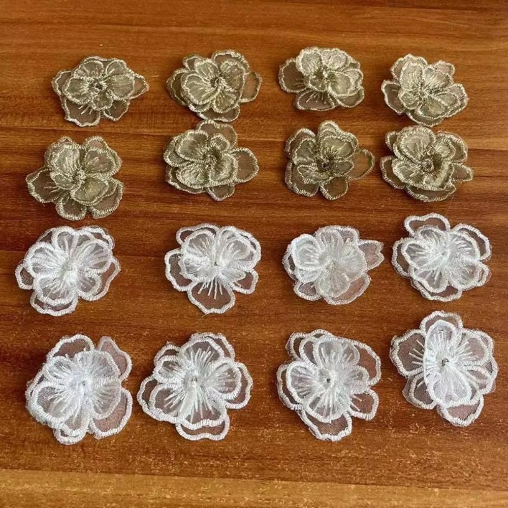 10PCS Embroidered Organza Fabric Floral Appliques  For Hairband Nail Decoration