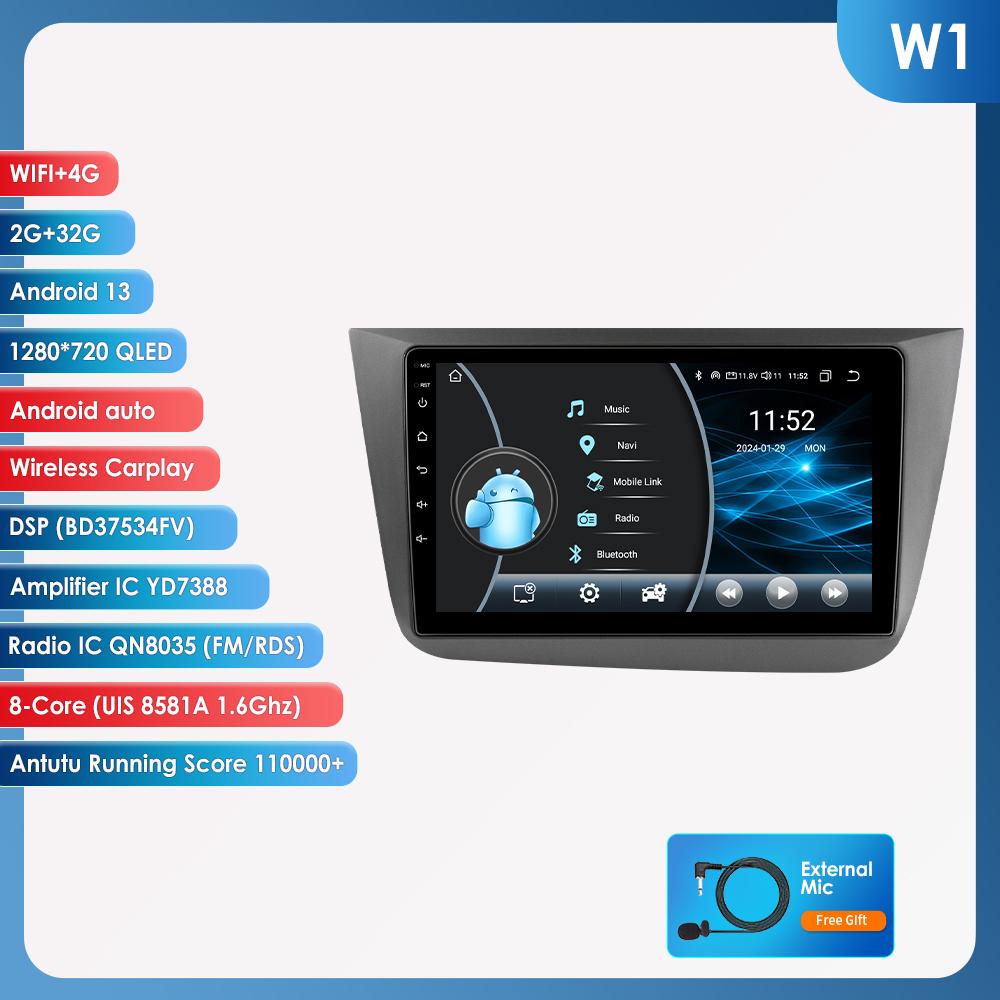 Hizpo 4G AI Stemme Trådløs CarPlay Android 13 Bilradio for Seat Altea 2004 - 2015 Toledo 3 Bil Multimediespiller intelligent RDS GPS 2 Din Autoradio