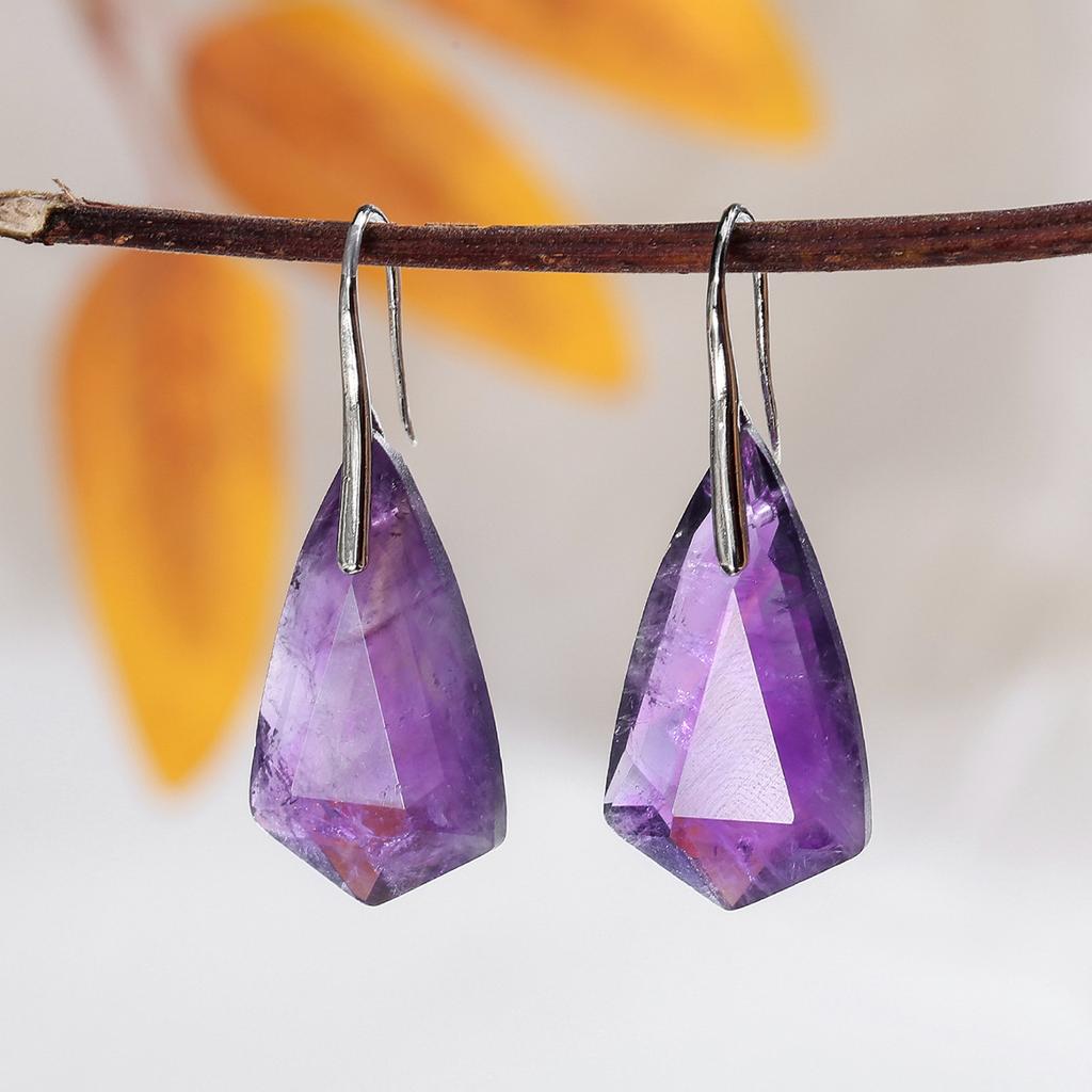 Natural Crystal Earrings, Amethyst Earrings, Cut Diamond Earrings, Christmas Gift, Valentine's Day Gift, Girlfriend Gift, Couple Gift, Birthday Gift