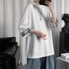 Men T-shirt Plaid Patchwork O-Neck 3/4 Sleeve Solid Color Streetwear Spring Summer Loose Tee Top Men Clothes