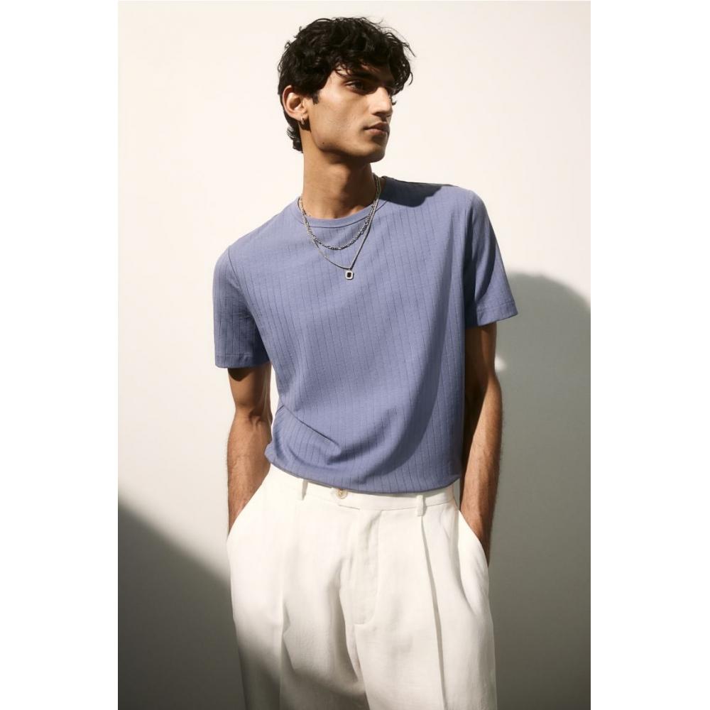 

Футболка HM Slim Fit в рубчик из смеси лиоцелла, стальной синий