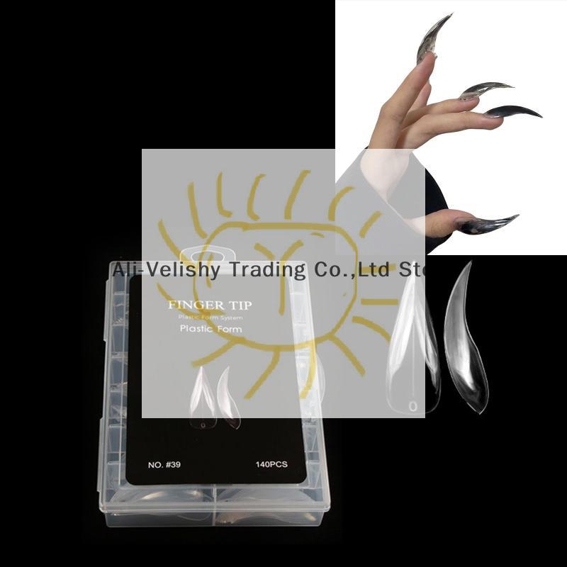 140pcs/box Short Curved Stiletto Nail Dual Form For Nail Extension Of 3D Cat's Claw Sculptural Acrylic Nails Full Cover Molds